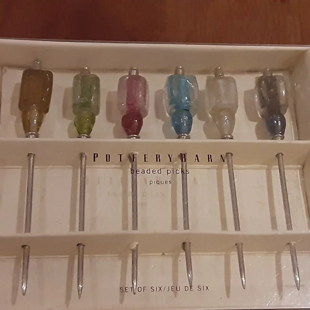 Pottery Barn Fancy Beaded Cocktail toothpicks set of (6)
